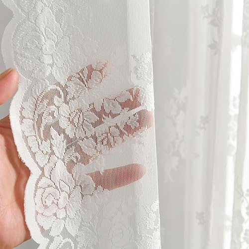 Miniatura 71 de Kotile Cortinas traslúcidas beige de 96 pulgadas de largo para sala de estar, 2 paneles de cortinas rústicas de encaje florales retro crema para