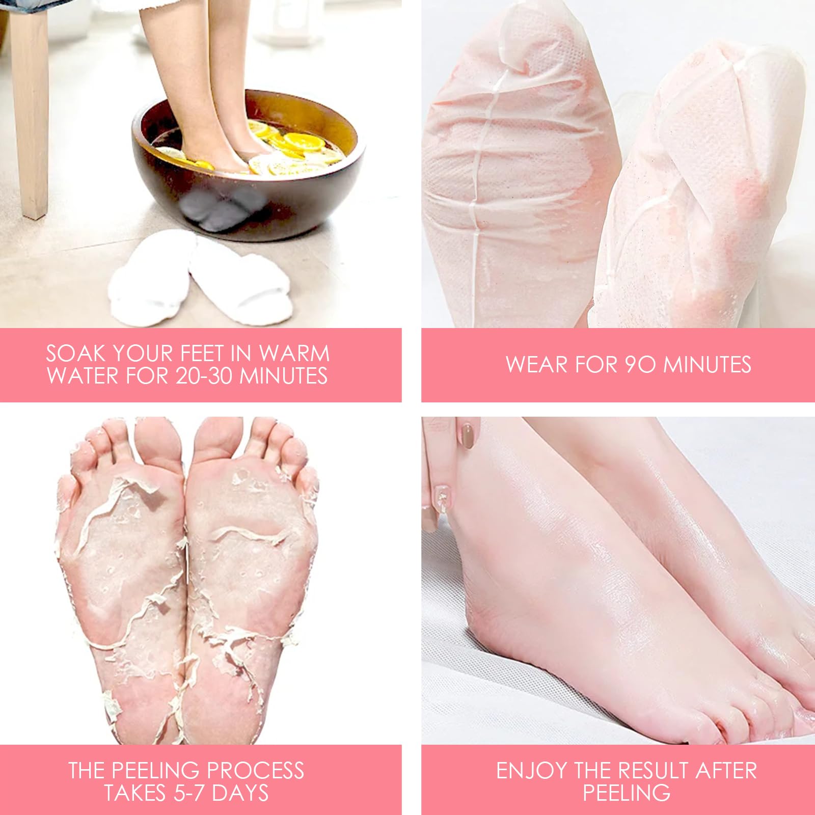 2 Paia Maschera Piedi Esfoliante,Maschera per Piedi Efficace Cura dei Piedi i Scrub Piedi,Maschera Esfoliante Piedi per Donne e Uomini,Rimuove Pelle Morta e Secca（ Fragola Pesca）