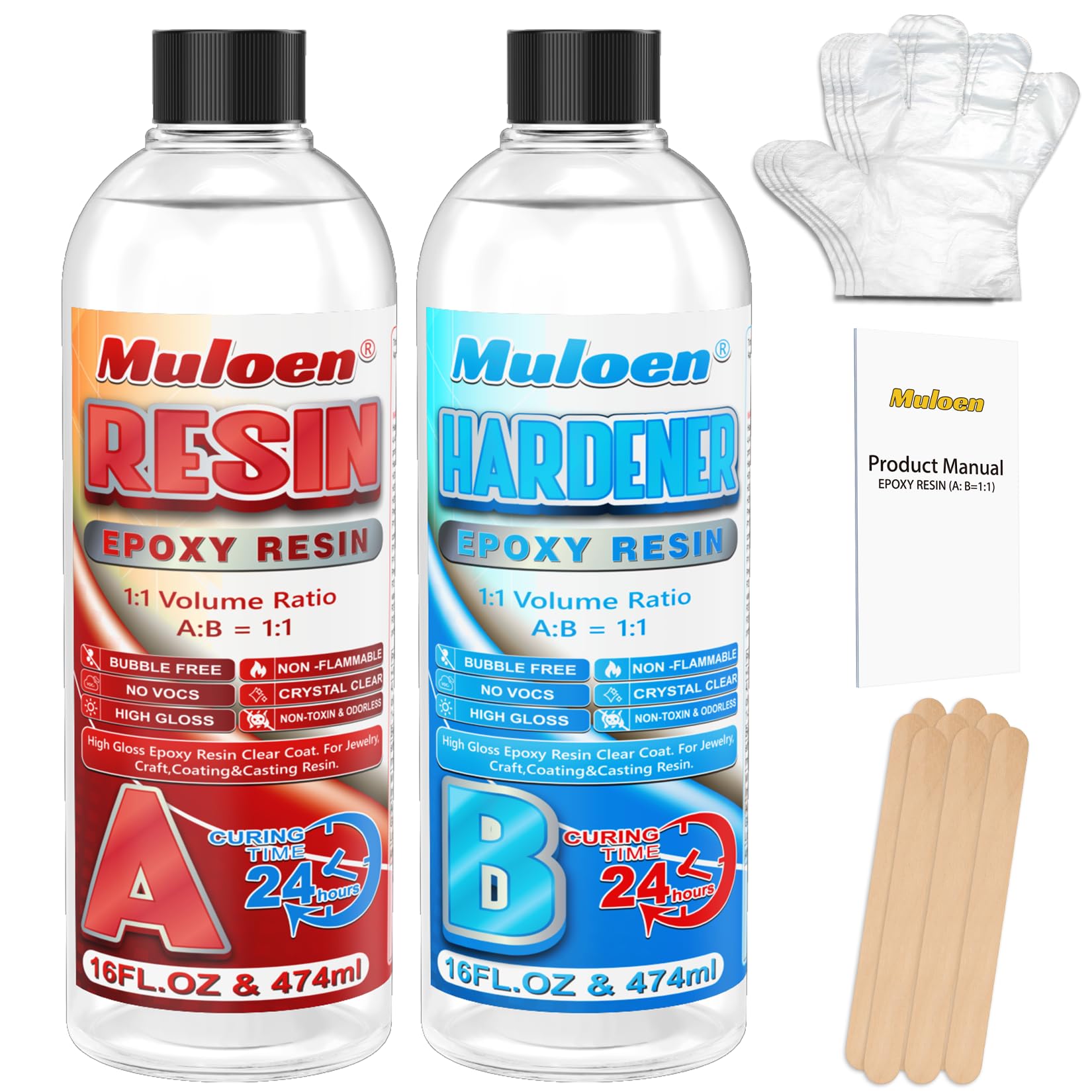 Epoxy Resin - 32OZ Resin Kit, Crystal Clear Epoxy Resin Kit No Yellowing &amp; No Bubble for Art DIY Jewelry Craft Desktop Coating Casting
