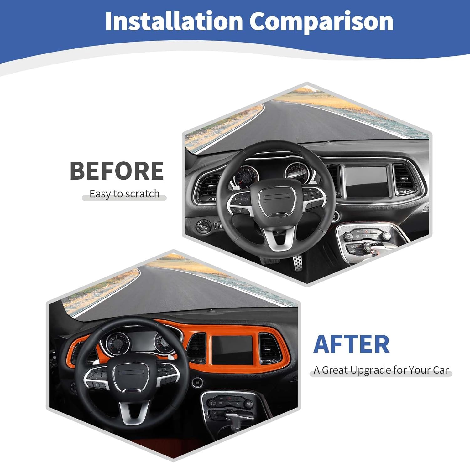 RT-TCZ for Challenger Orange Center Console Dashboard Panel Trim Cover for Dodge Challenger 2015-2023 Orange Interior Accessories 4pcs