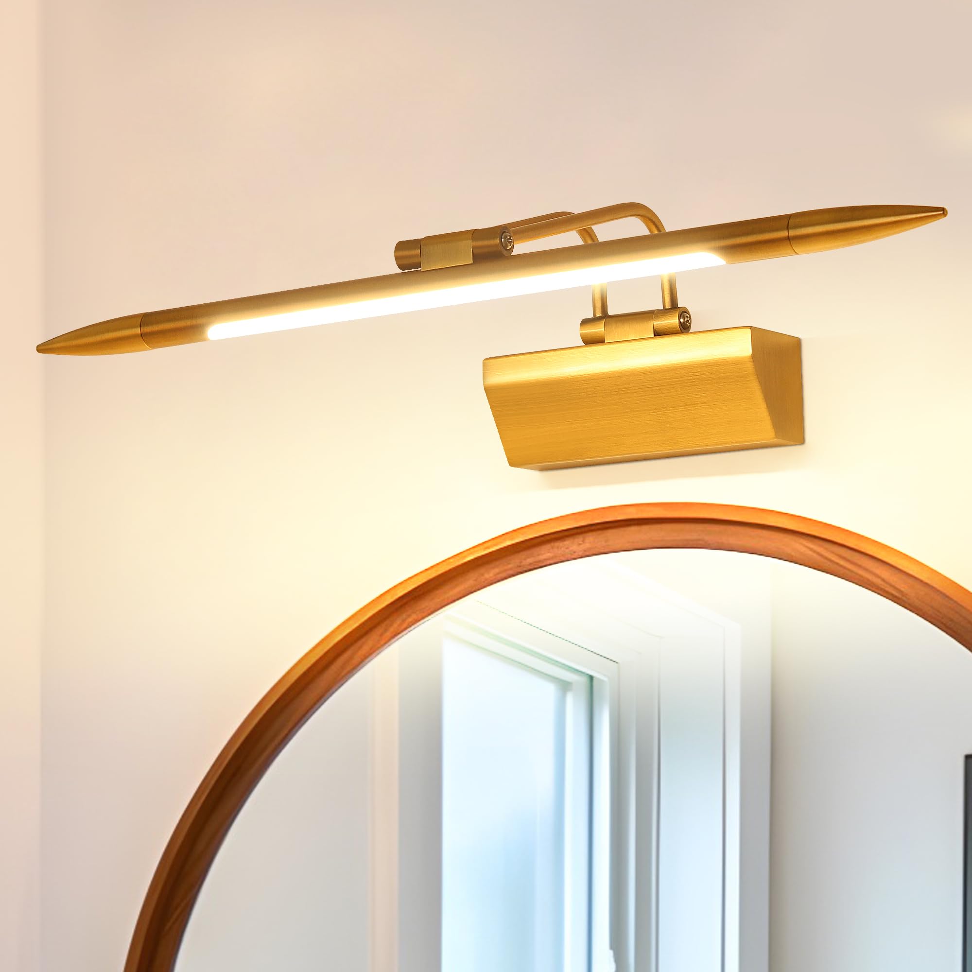 MantoLite Regulable LED Lámparas de Pared, 42CM 6W Iluminación de Interior IP44 4000K Espejo Lámparas Apliques para Baño Latón Mate Lámpara de Lectura de Cabecera Luz Pared para cuadros y expositore