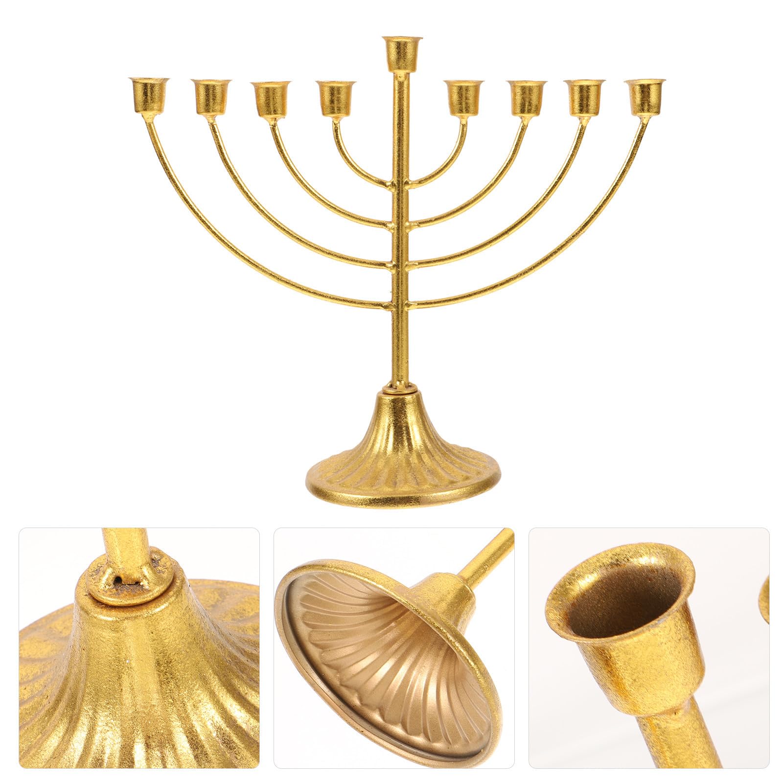 Menorah Ebraico a 9 Bracci, Candelabro in Ferro Dorato, Ornamenti da Tavolo per Decorazione Casa