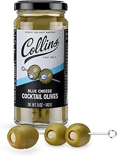 Collins Gourmet Blue Cheese Olives, Premium Stuffed-Cheese Garnish for Cocktails, Martinis, Bloody Marys, Snack Trays, Charcuterie, and Salads, Condiment Olives, 4.5 Oz