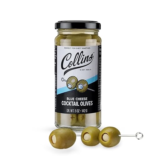 Collins Gourmet Aceitunas de Queso Azul, Guarnición Premium Rellena de Queso para Cócteles, Martinis, Bloody Marys, Bandejas de Aperitivos