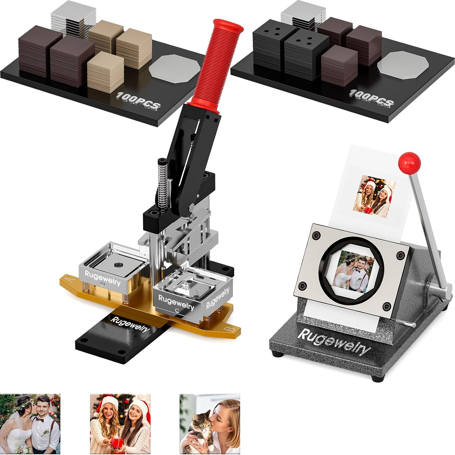 2x2inch Magnet Maker Machine Kit, DIY Photo Fridge Magnet Making, 2-in-1 Press Machine+1 Paper Cutter+Free Photo Template+200 Sets Supplies(Acrylic and Cardboard Materials)