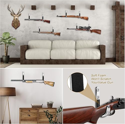 Miniatura 5 de ABLY Estante para pistolas, gancho para pistola, rifle de almacenamiento, gancho de escopeta, gancho de acero resistente para montaje en pared con
