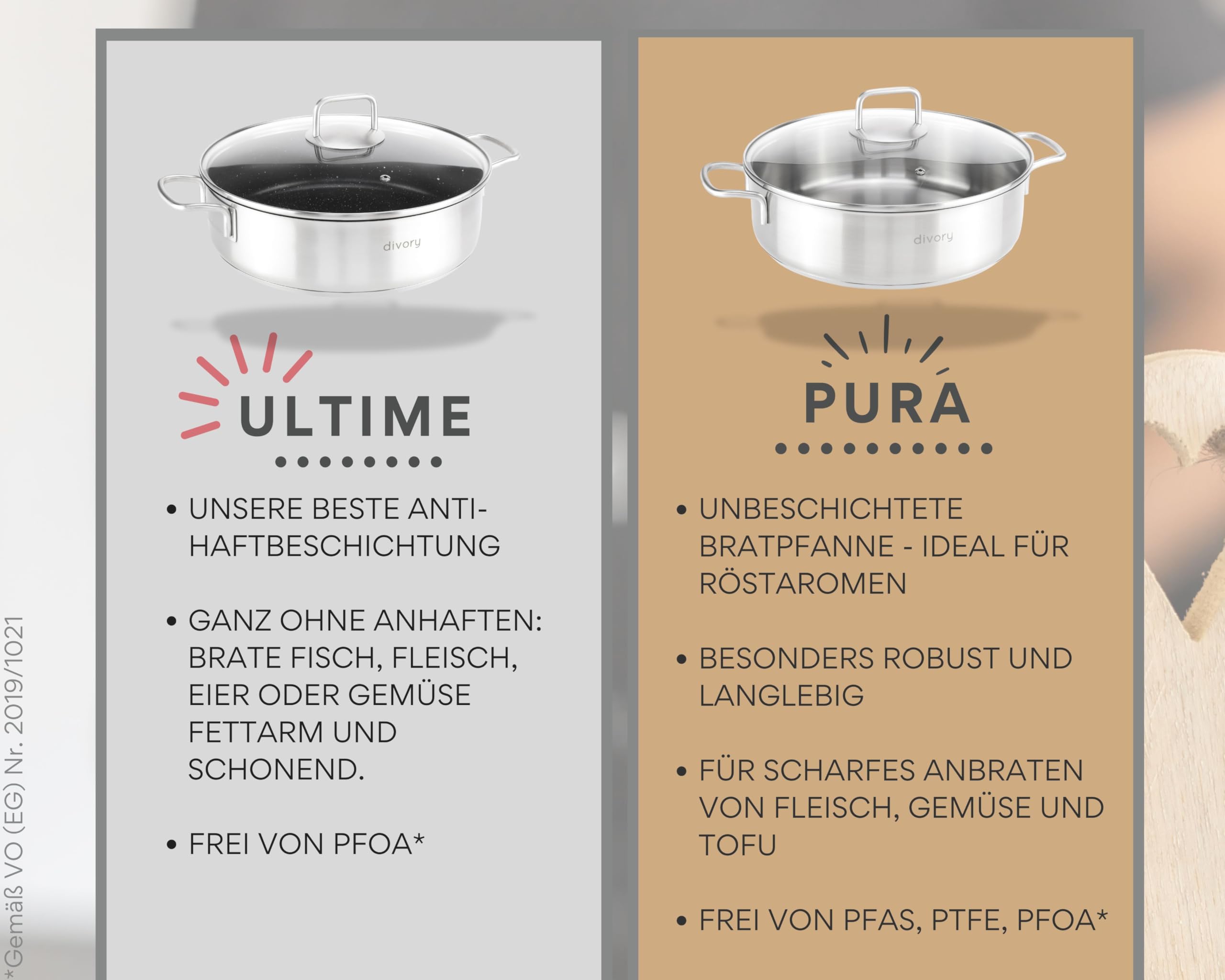 DIVORY Schmorpfanne 28 cm – Hohe Edelstahl Servierpfanne unbeschichtet & ohne PTFE/PFOA, Schmortopf mit Deckel für Induktion & Backofen, Kochtopf 28 cm mit hohem Rand – casserole pan (PURA, 28cm)