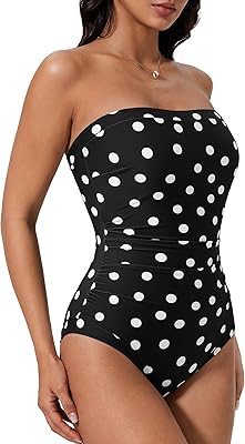SUUKSESS Women One Piece Tummy Control Swimsuit Strapless Bandeau Bathing Suit