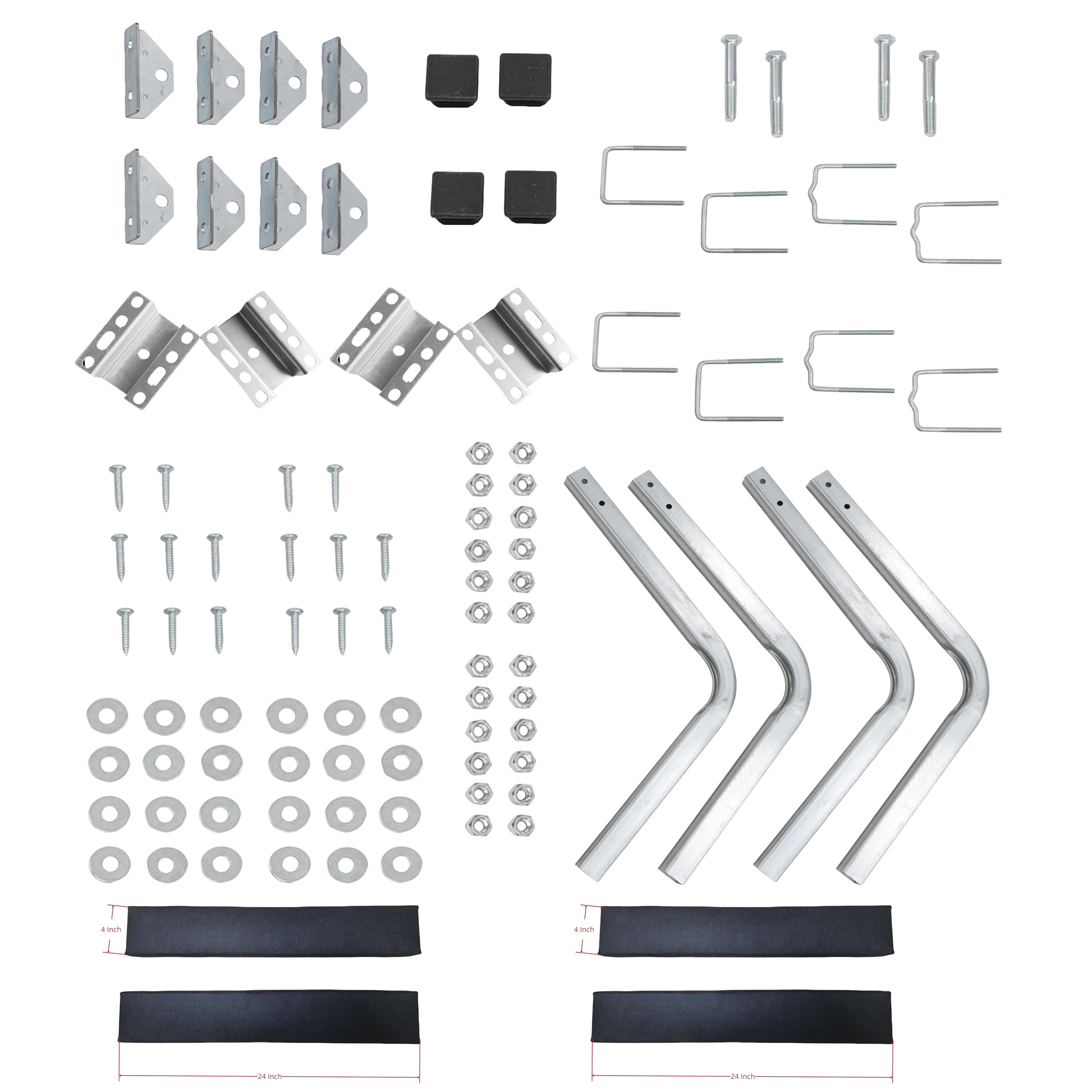 Americangaslogs (4PCS) Boat Trailer Guides 4 Foot Bunk Boards Kit - 24 Inch Carpeted Guide On Tilting Side Bunks for High Beam, Box or C-Channel Trailers with Mounting Frames and Hardware