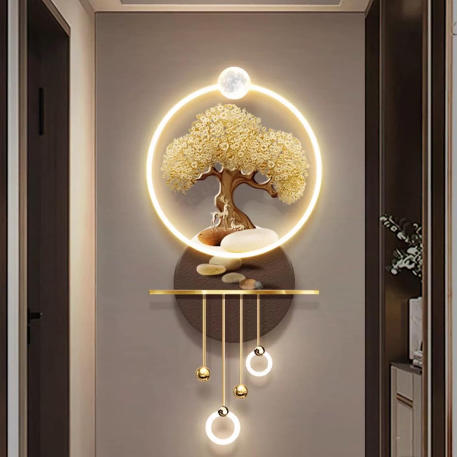 3D Wandkunst mit LED Beleuchtung, abstrakte Wohndeko für Wohnzimmer und Flur