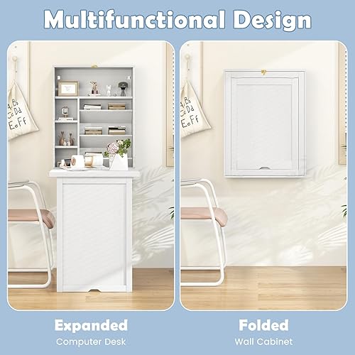 Miniatura 5 de Tangkula Escritorio de montaje en pared escritorio flotante convertible plegable escritorio de Murphy multifunción para oficina en casa escritorio