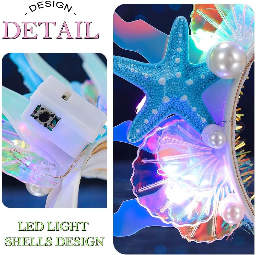 Light Up Mermaid Headband Glowing Rave Hair Piece Led Meimaid Crown Costume for Women - Image 4