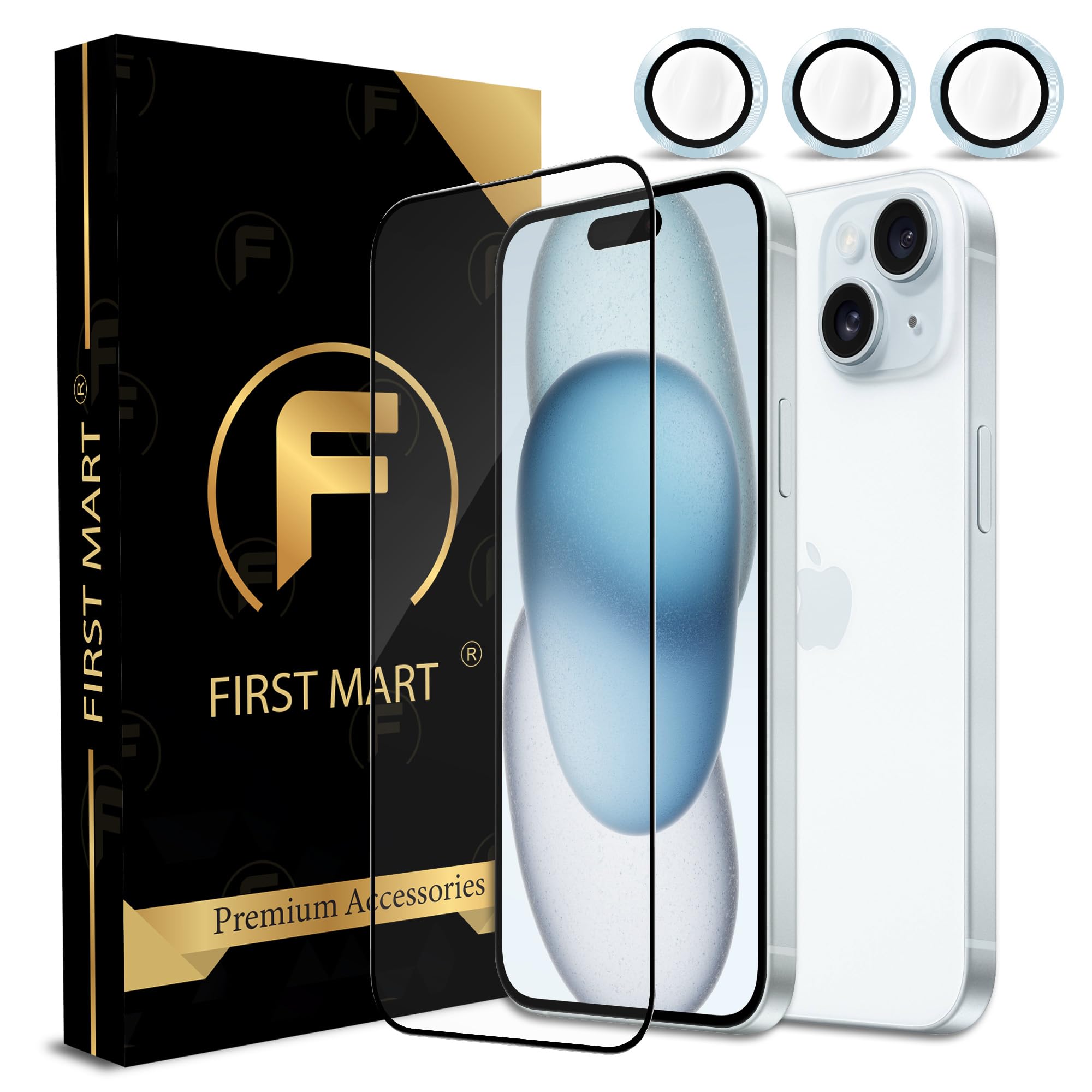 FIRST MART Tempered Glass for iPhone 15 and 1 Set of Blue Camera Rings Protectors, Full-Coverage Military-Grade Protection, Scratch Resistant & Easy Installation (B0CS6ZRPBM) Amazon Price History, Amazon Price Tracker