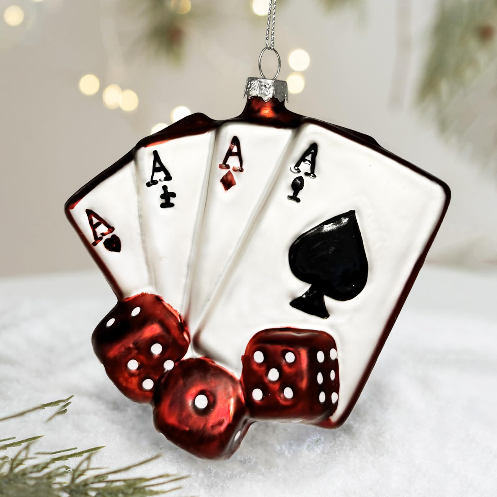 Fassory Card Games Playing Cards Glass Christmas Ornament, Handmade Blown Glass Christmas Decor, Christmas Tree Decorations (Card Games)