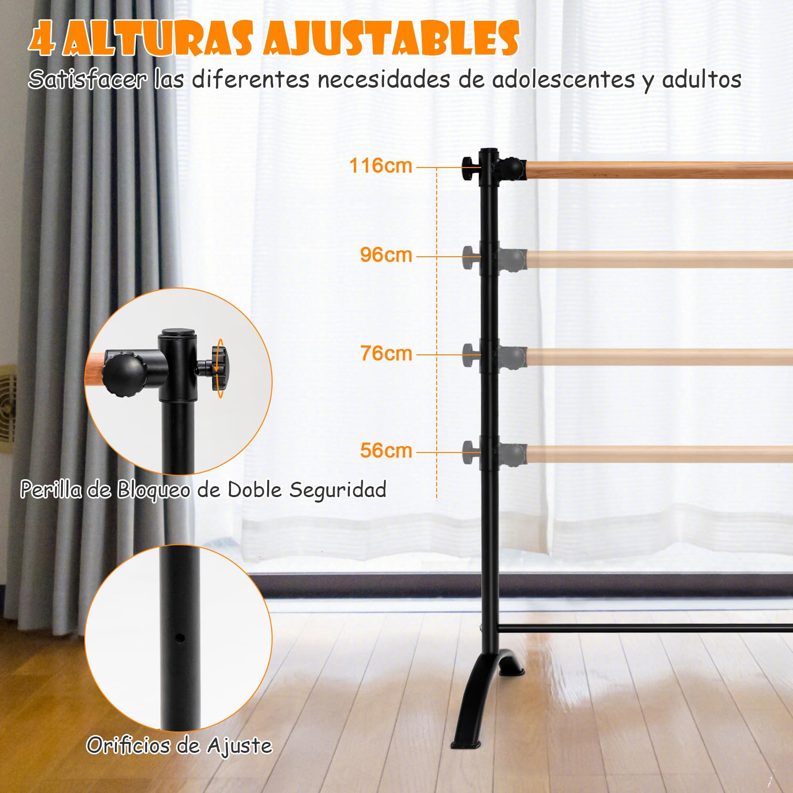 GYMAX Barra de Ballet Independiente de 121 cm, Equipo de Ballet Portátil, Ajustable en Altura para Estiramiento y Entrenamiento de Baile, Soporte para Barra de Ballet para el Hogar, Estudio