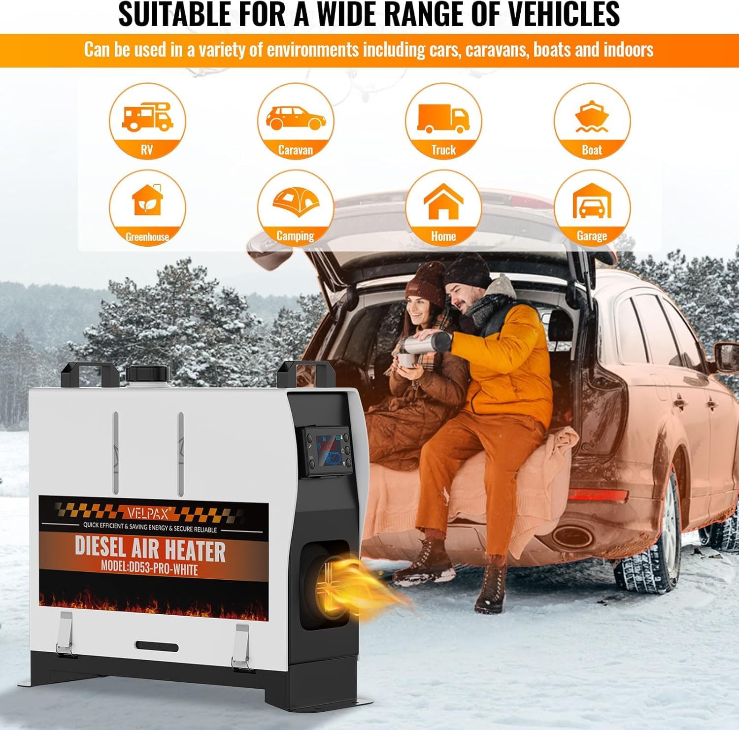 VELPAX Riscaldatore d'Aria Diesel all-in-One 8KW 12V 24V 220V riscaldatore d'aria diesel con silenziatore, LCD e Telecomando Riscaldamento rapido per Camper,Macchine,Camion,Barche,Autobus