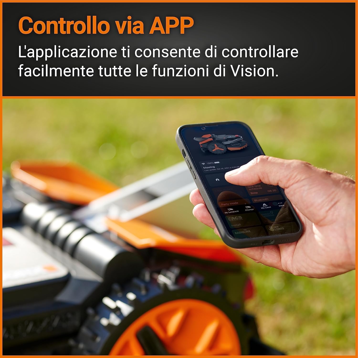 WORX WR169E Robot cortacésped con Cable delimitador de hasta 300 m², Navegación AIA, Control de Aplicaciones, Wi-Fi, Naranja-Negro