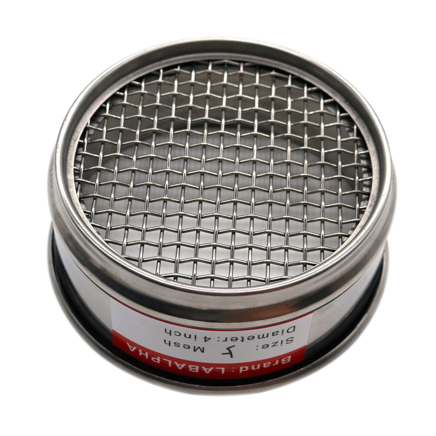 LABALPHA 5 Mesh Lab Sieves, Test Sieve #5 Mesh, 4'' Diameter, 304 Stainless Steel Wire Cloth (4mm)