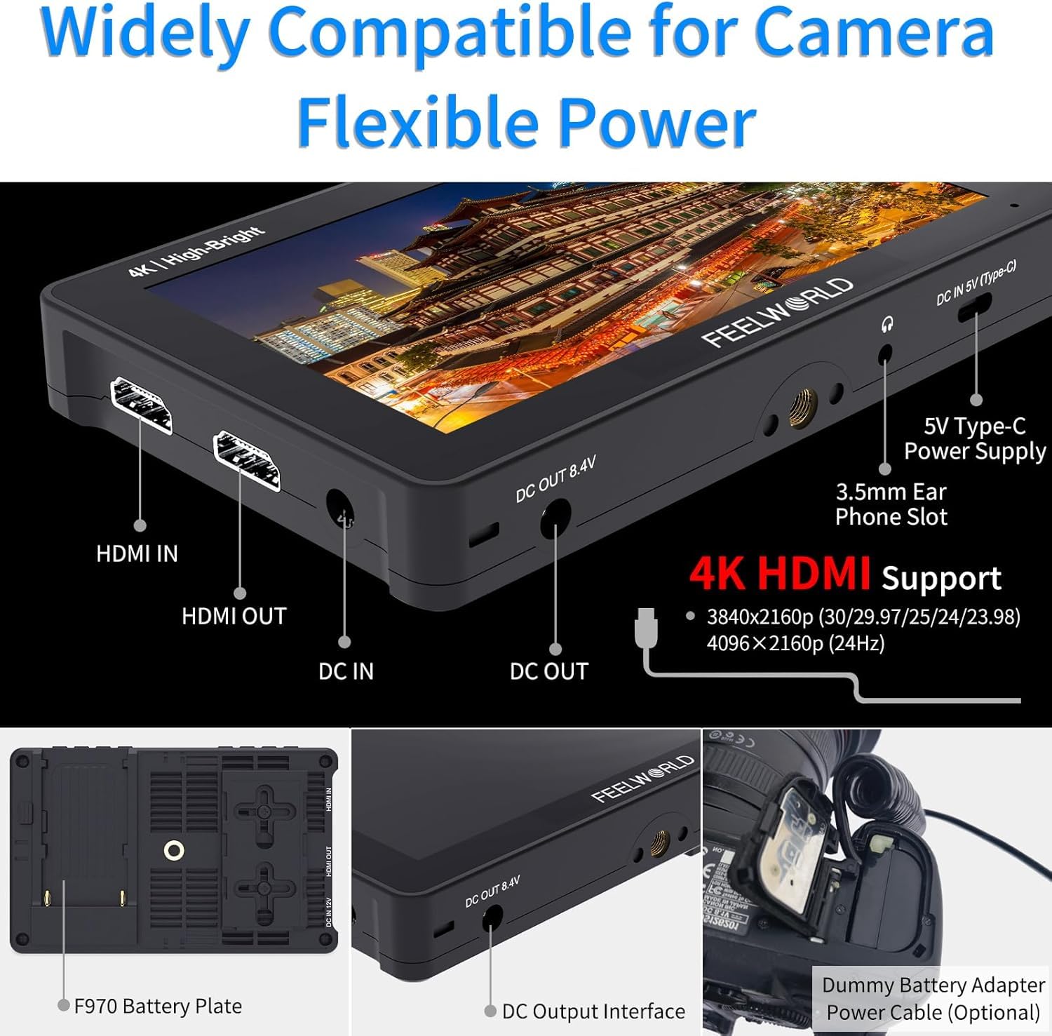 FEELWORLD F5 PRO X 1600nits - Monitor per fotocamera, 5,5 pollici HDR IPS Field DSLR 1920 x 1080 FHD Touch Screen, 4K 60Hz HDMI 3D LUT Waveform Peaking Focus Zebra