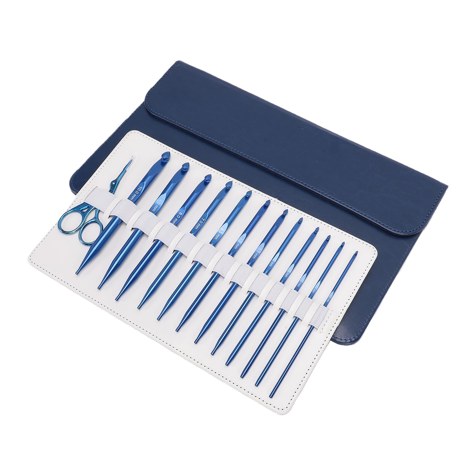 Rengue 12-teiliges Blaues Tunesisches Häkelnadel-Set aus Aluminium, 3,0–10,0 Mm, Austauschbare Nadeln mit 4 Kabeln, Ergonomisches Afghanisches Häkelset für Decken, Schals, Dekor