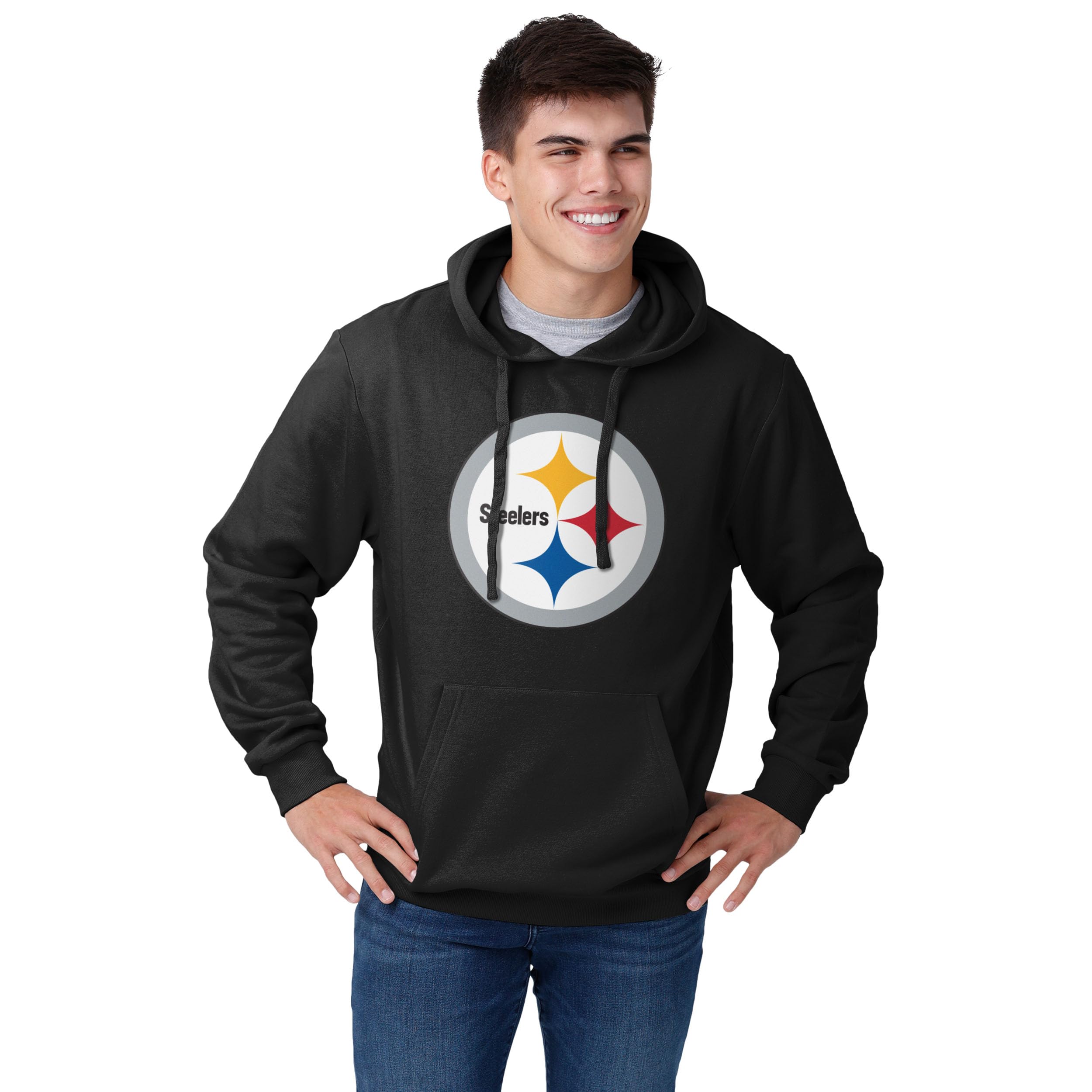 FOCO Men's NFL Logo Solid Hoodie Hooded Sweatshirt, Team Color, S