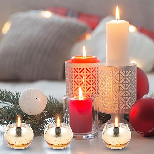 Miniatura 7 de HOMSFOU Portavelas de cristal, 12 piezas de soportes vacíos para velas en tarro de vela votiva, candelabro, mesa de Navidad, centro de mesa para el