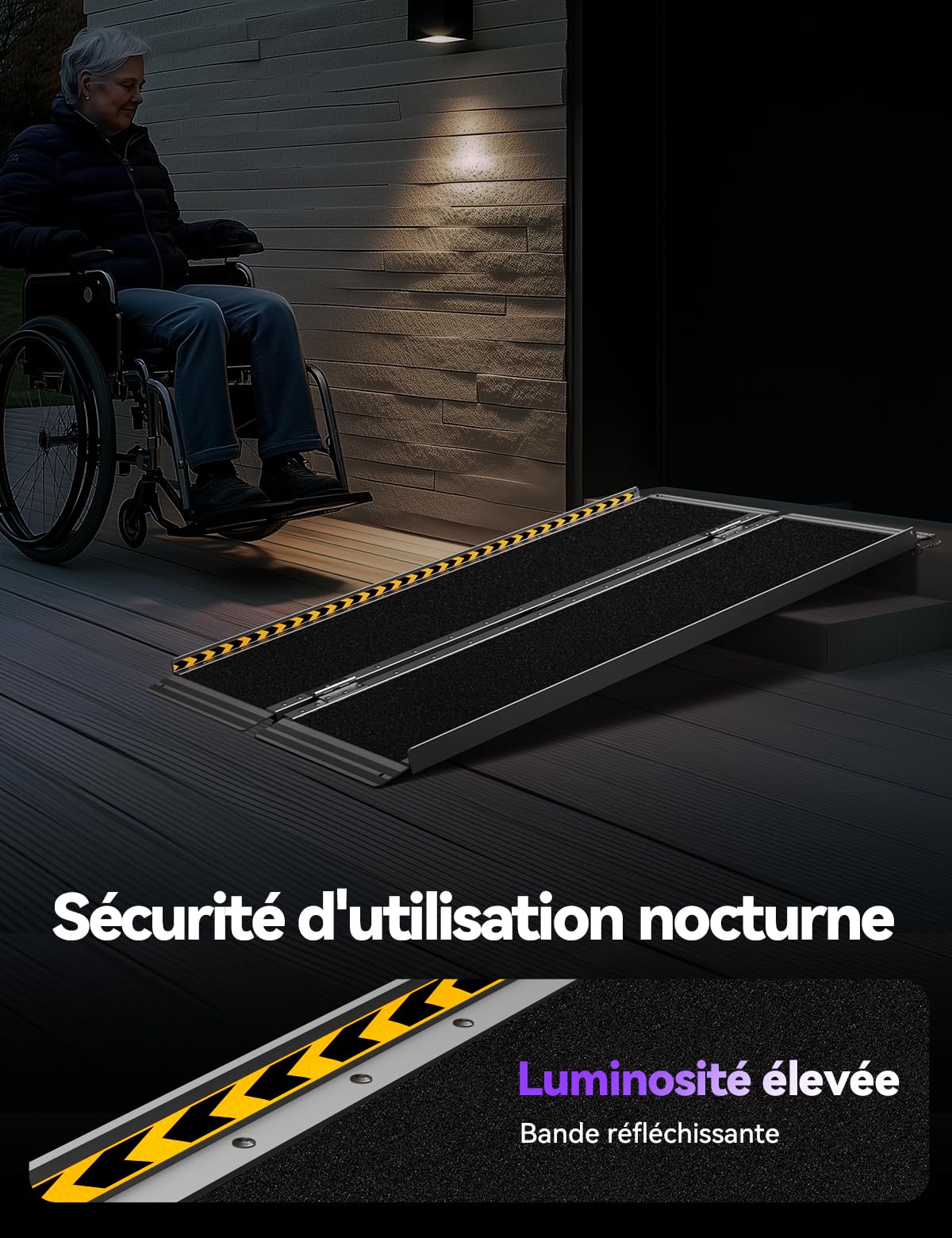 Rampe pour Fauteuil Roulant Pliable en Aluminium 122 cm avec Charnière, Capacité Usage Intensif 362KG, Surface Antidérapante pour Scooters Électriques, Vélos, Poussettes, Design Portable
