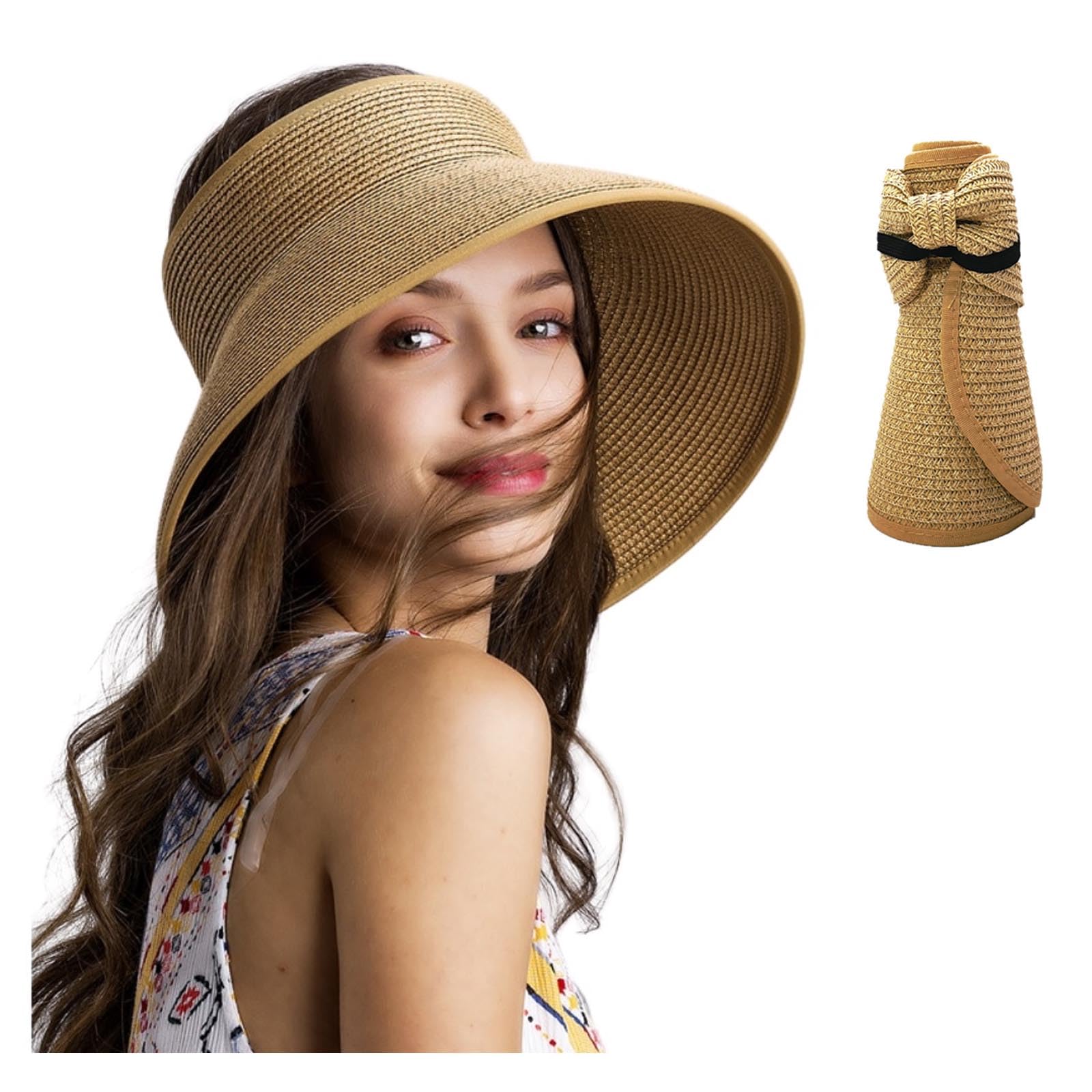GWAWG Sombrero Mujer Verano Sombrero Plegable Sombreros Packable para las Mujeres Ajustable UV Visera con Bowknot