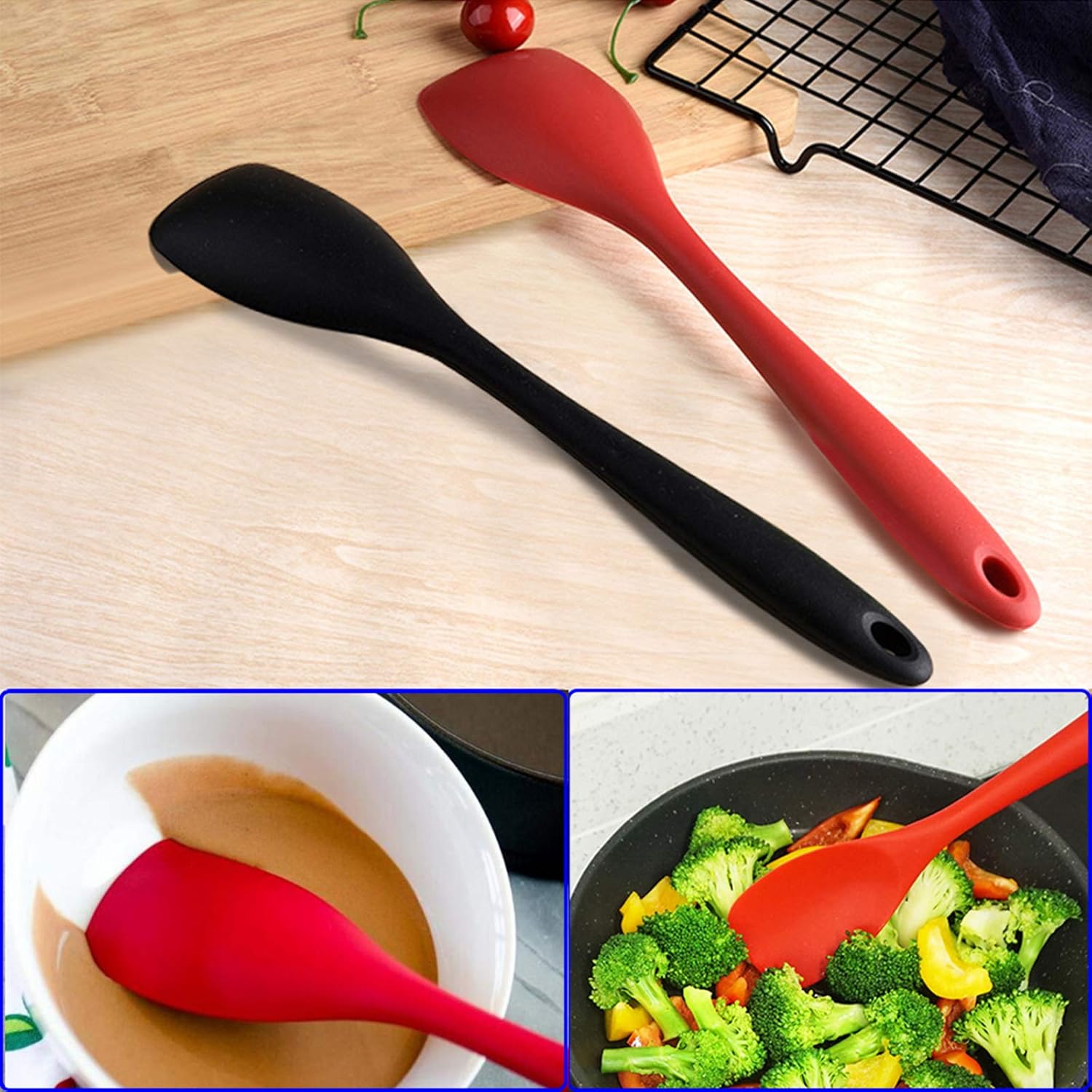Silicone Spatulas Spoon Set of 2,Non-stick Heat Resistant SiliconScraping Kitchen Baking Bakeware,Silicone Scraper Scoop Mixer for Stirring, Scooping and Mixing,Red and Black - Image 3