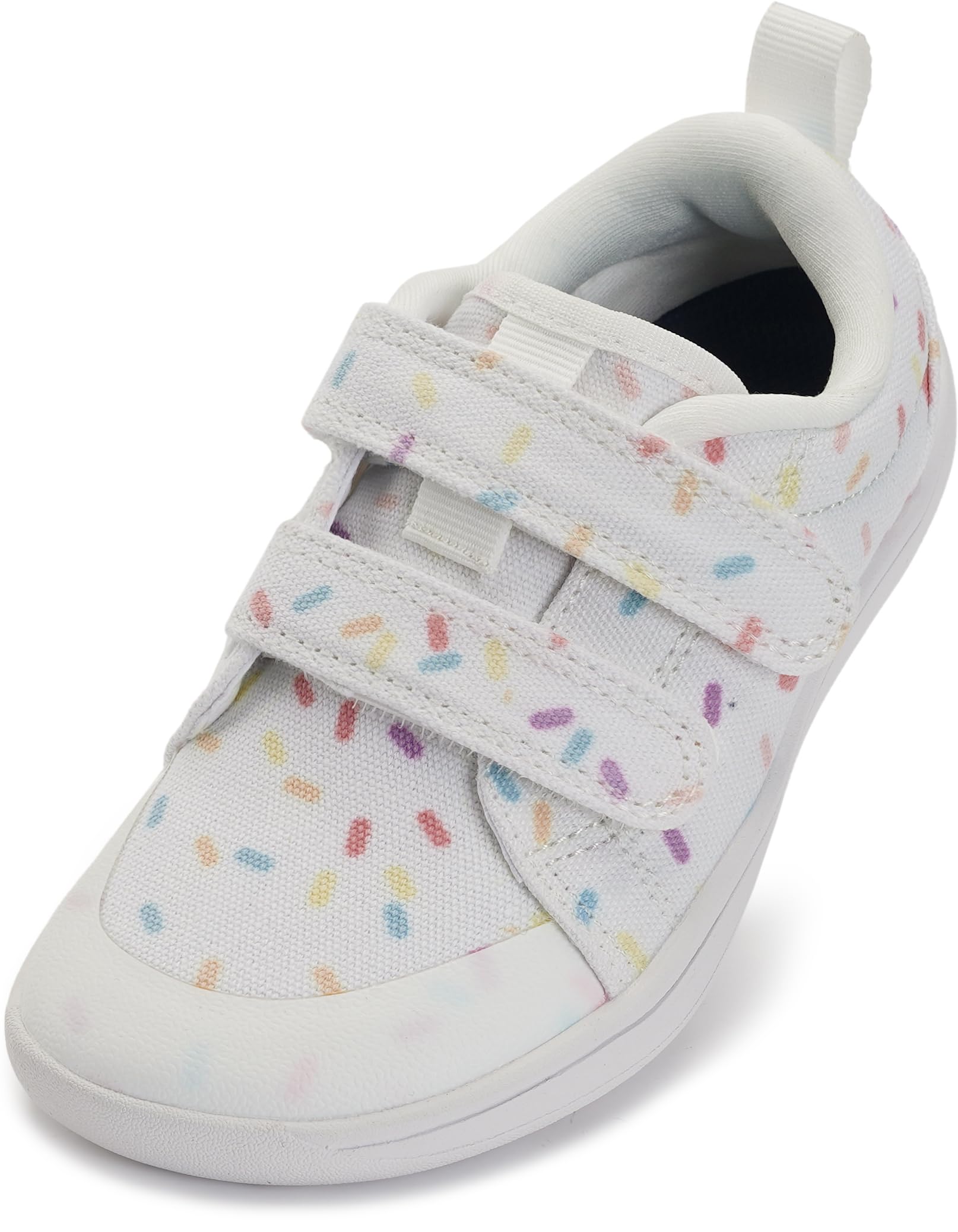 WHITIN Toddler Boys Girls Barefoot Shoes Kid Wide Width Minimalist Sneakers Size 9 Toddler Canvas Hook-Loops Dress Running Gifts Naturally Flexible White Colorful 26