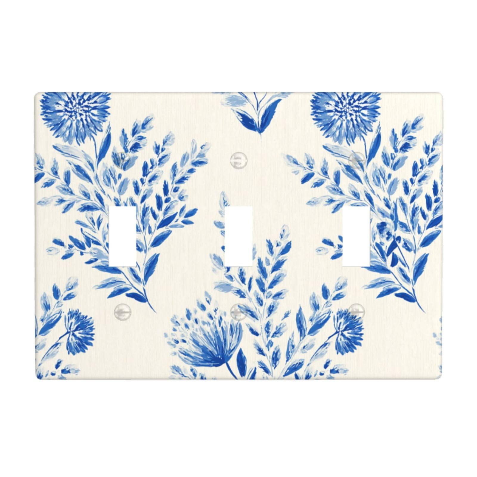 Botanical Linen Texture Watercolor Vintage Light Switch Covers 3 Gang Triple Toggle Wall Plate Switchplate Electrical Faceplate for Bathroom Kitchen Bedroom Decor