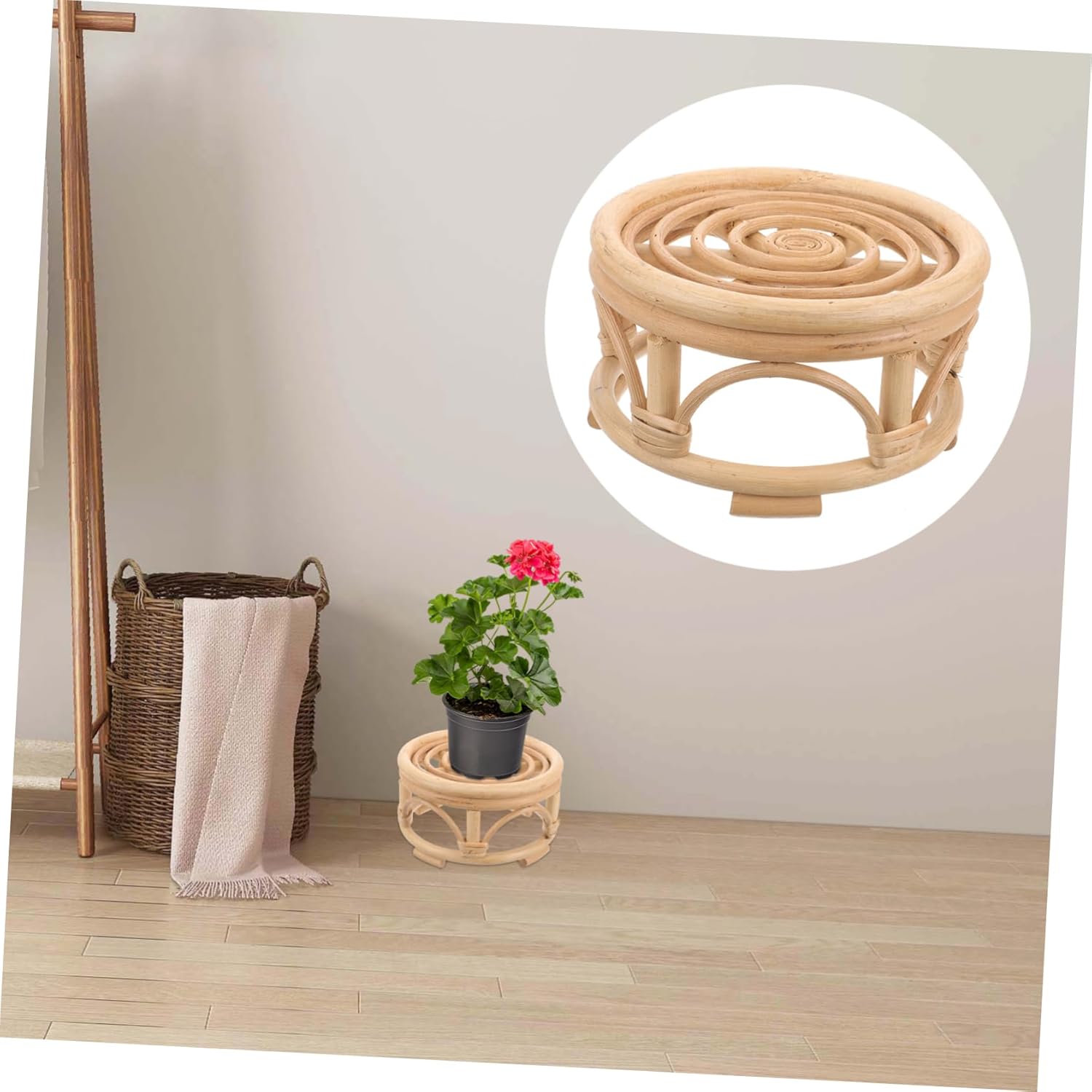 Rattan Planter Stand Indoor Flower Pot Holder with Woven Texture Rustic Style for Office Balcony and Home Decor Plant Stand for Indoor Plants