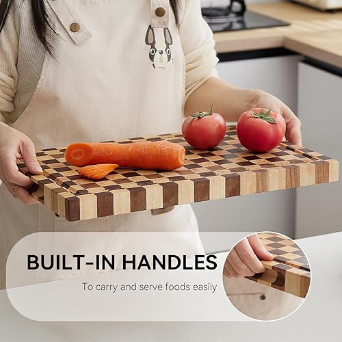 Miniatura 3 de Tabla de cortar de madera de acacia de 20 x 15 x 1.5 pulgadas, bloque de carnicero para cocina, tabla de cortar de acacia premium con ranura para