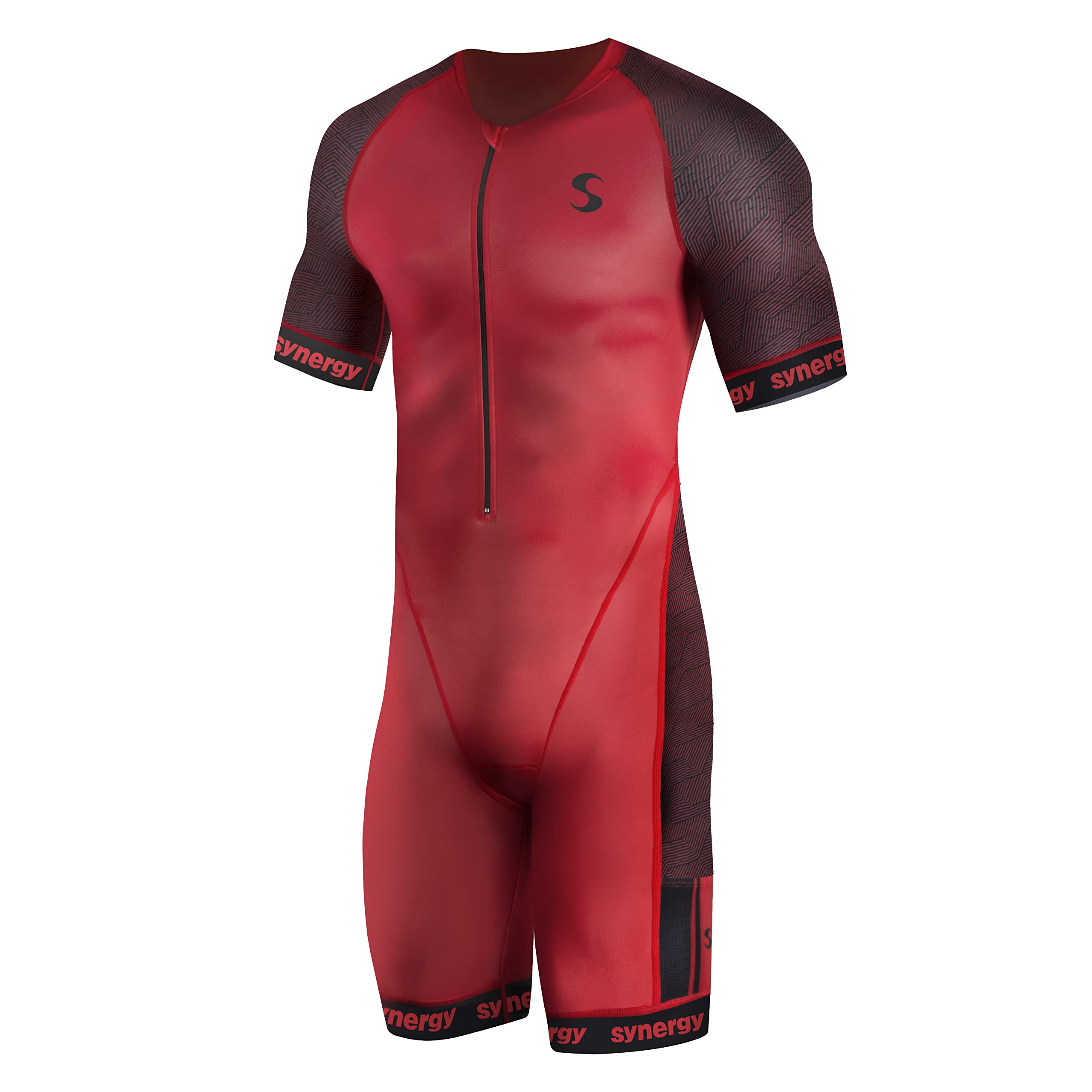 Synergy Triathlon Tri Suit - Men's Elite Short Sleeve Trisuit Crimson/Black Large