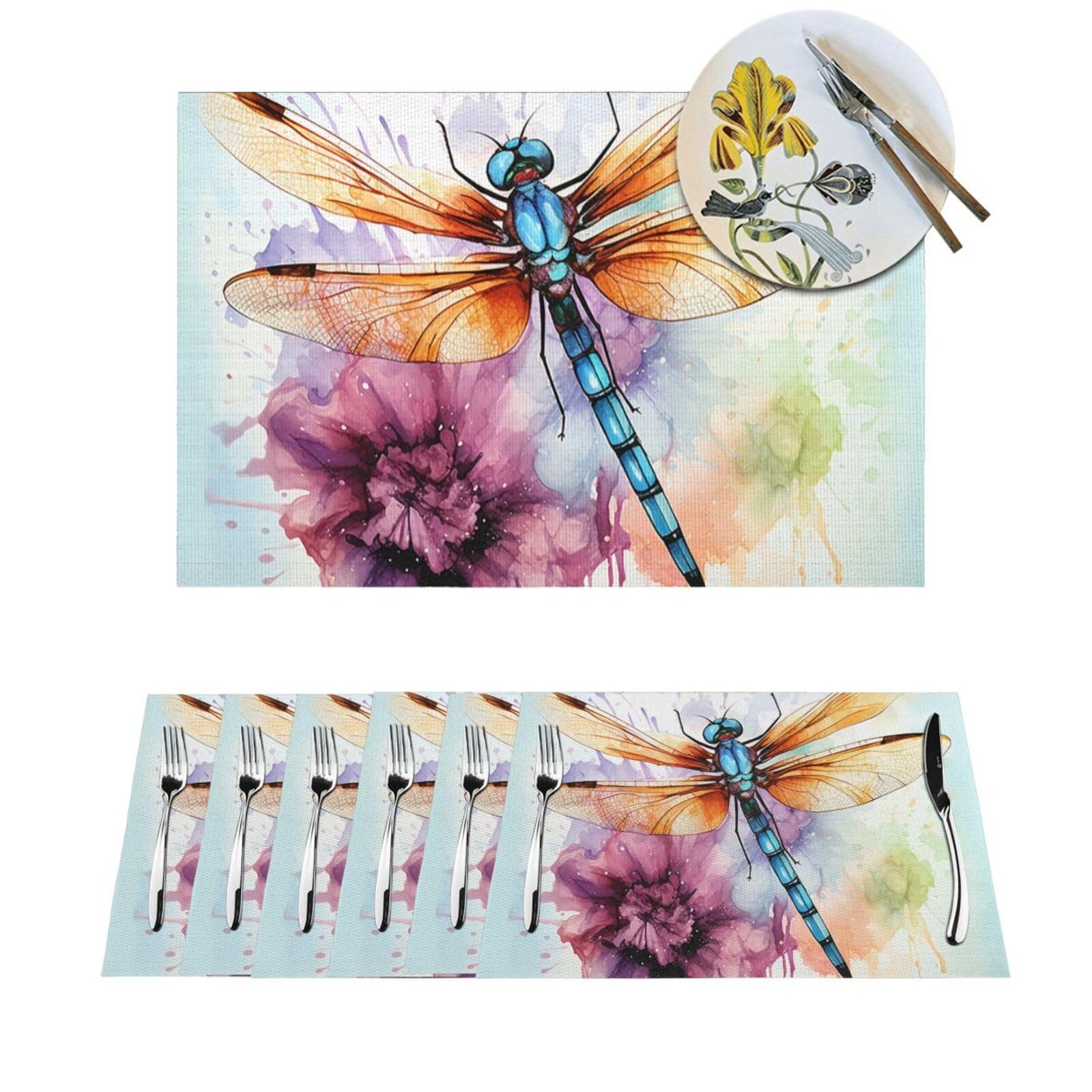 Set de table motif libellules aquarelles pour supprimer les rayures et glissements