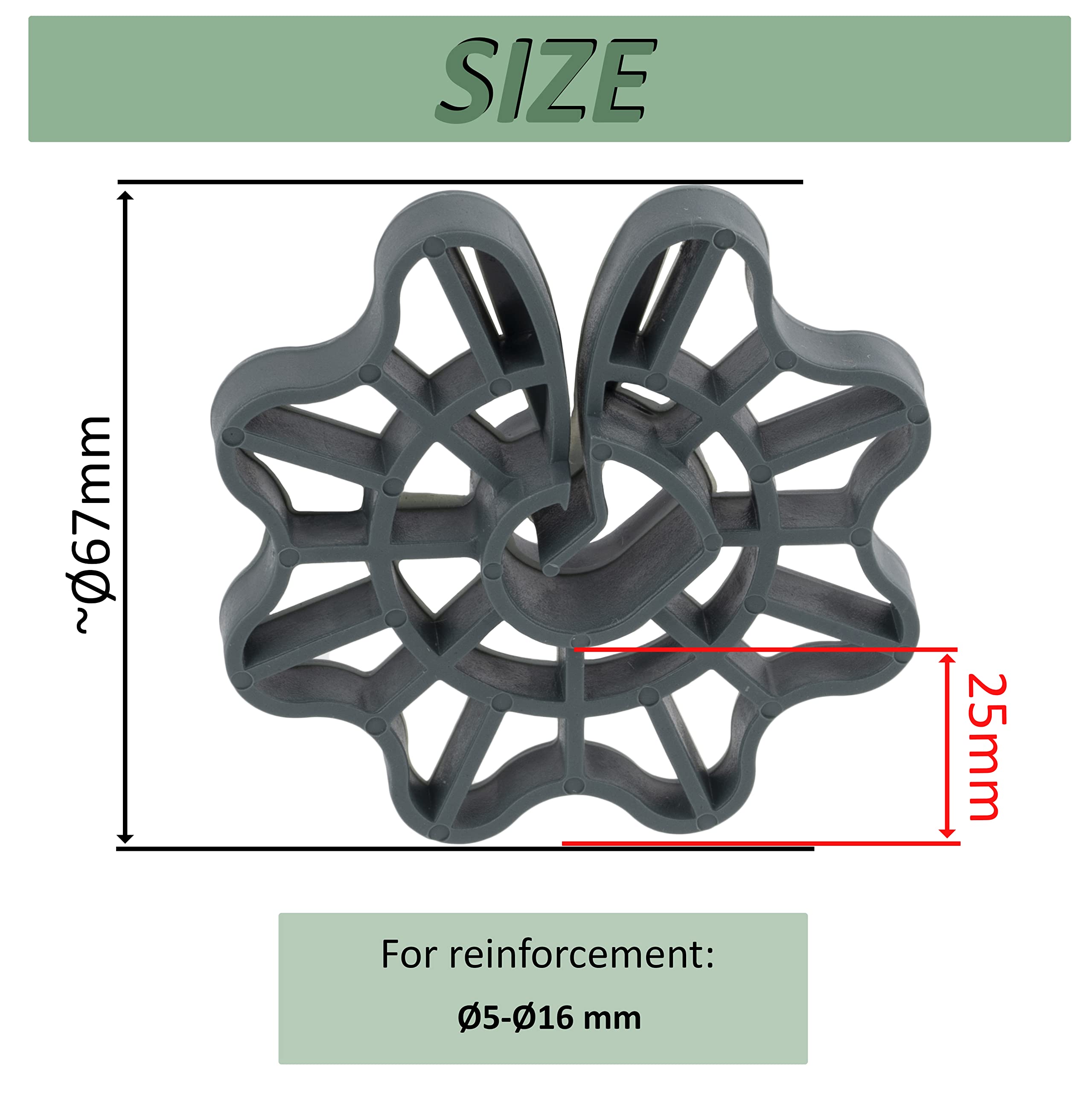 AERZETIX - C65228 - Set di 50 cunei di armature per ferro da calcestruzzo da Ø5 a Ø16 - intarsio da 25mm - per fissaggio verticale - accessorio cassero a clip - in plastica - lastra armato rinforzato