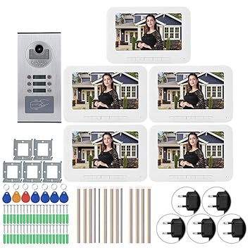 Intercom Doorbell, Video Doorbell Aluminum Alloy 5 Apartments for Home for Condominium(European Standard (100-240v))