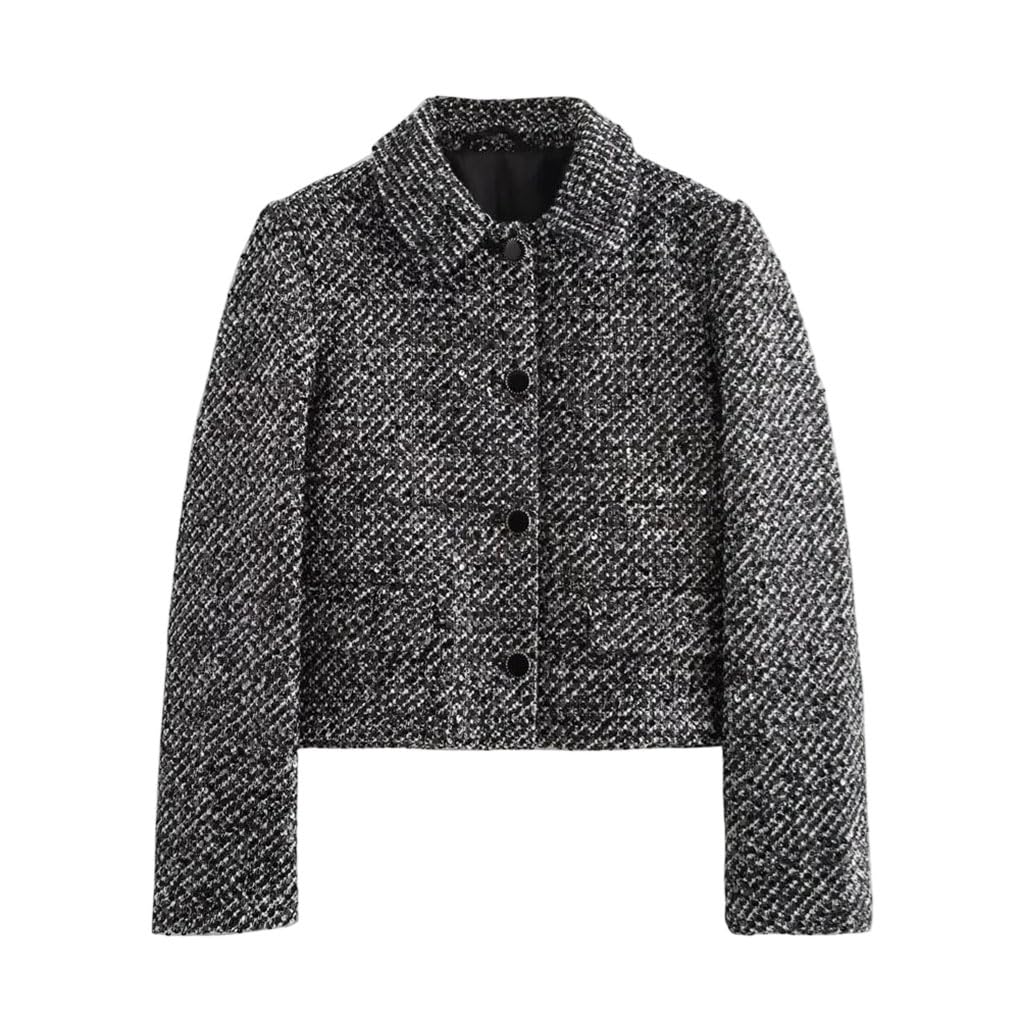 Womens Loose-Fitting Lapel Long-Sleeved Textured Short Blazers