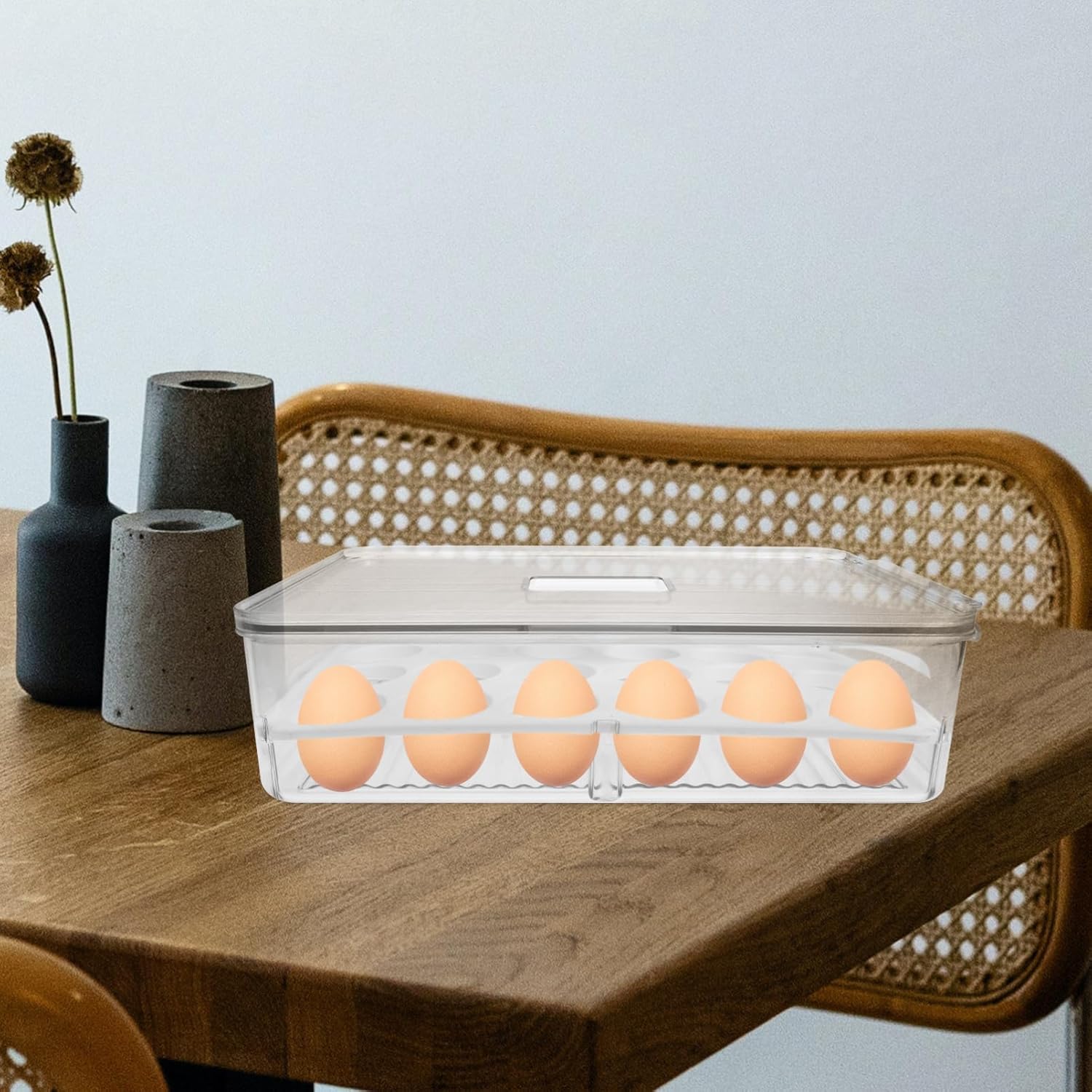 NUOBESTY PET Refrigerator Egg Holder Stackable Preservation Box for Kitchen Large Capacity Fruit and Vegetable Storage Container for Food Organization and Egg Dispenser