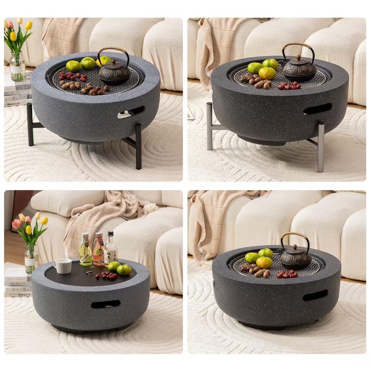 Braciere da esterno, leggero, rotondo, a carbone, con griglia per barbecue, bacino per carbone, copertura e forchette per riscaldamento e barbecue in giardino