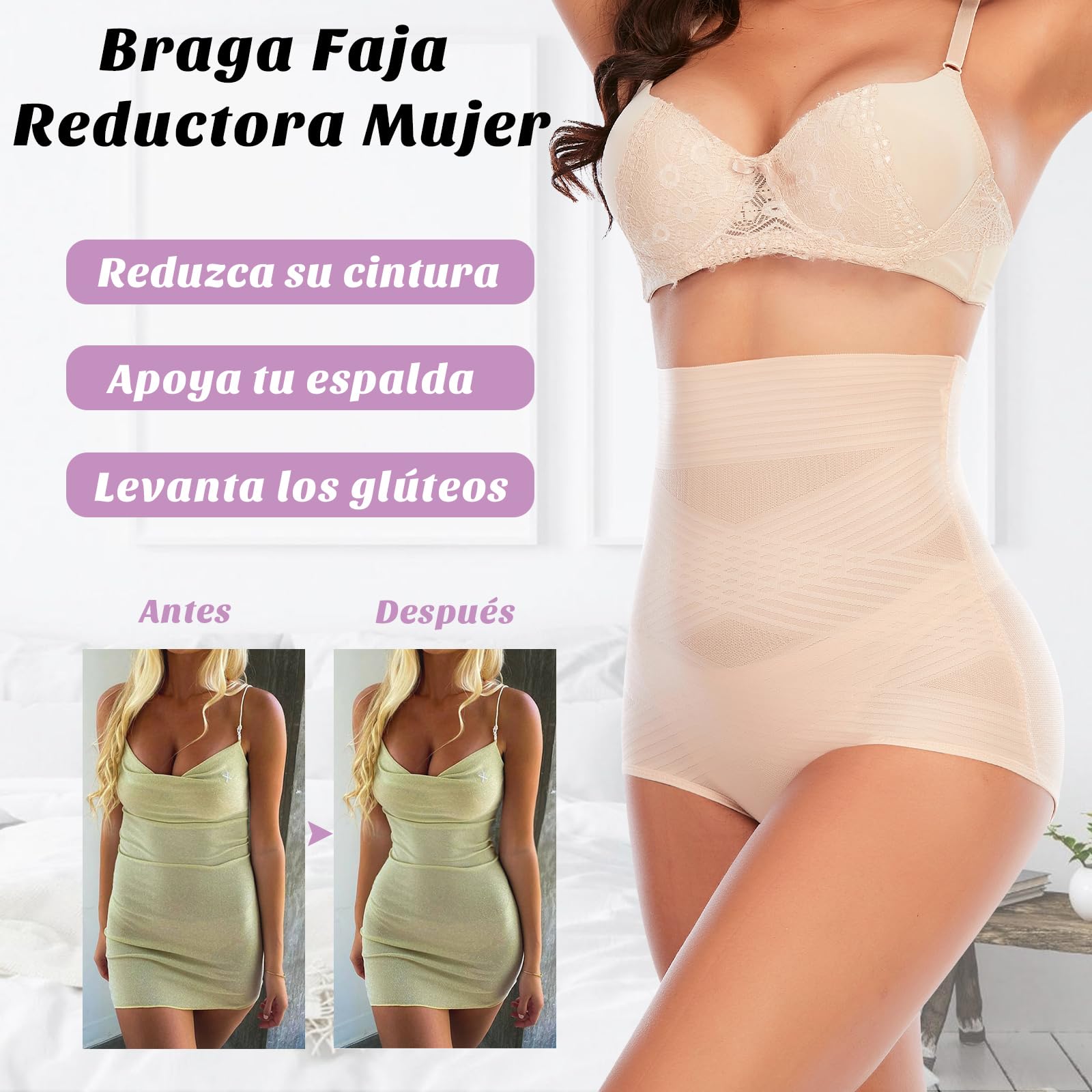 YARRCO Braga Faja Reductora Mujer Invisible Adelgazante Vientre Plano Cintura Alta Shapewear Control de Barriga sin Costuras