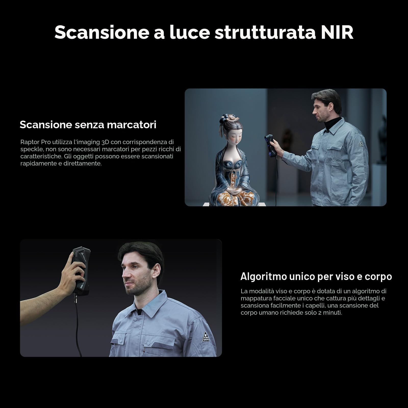 Creality Scanner 3D Raptor Pro, 22+7 Laser Blu & Scanner Manuale NIR, Precisione 0.02mm, Alta Velocità 60fps & Oggetti da 5mm a 4m, Scansione Colori Completi 24-Bit per Windows macOS