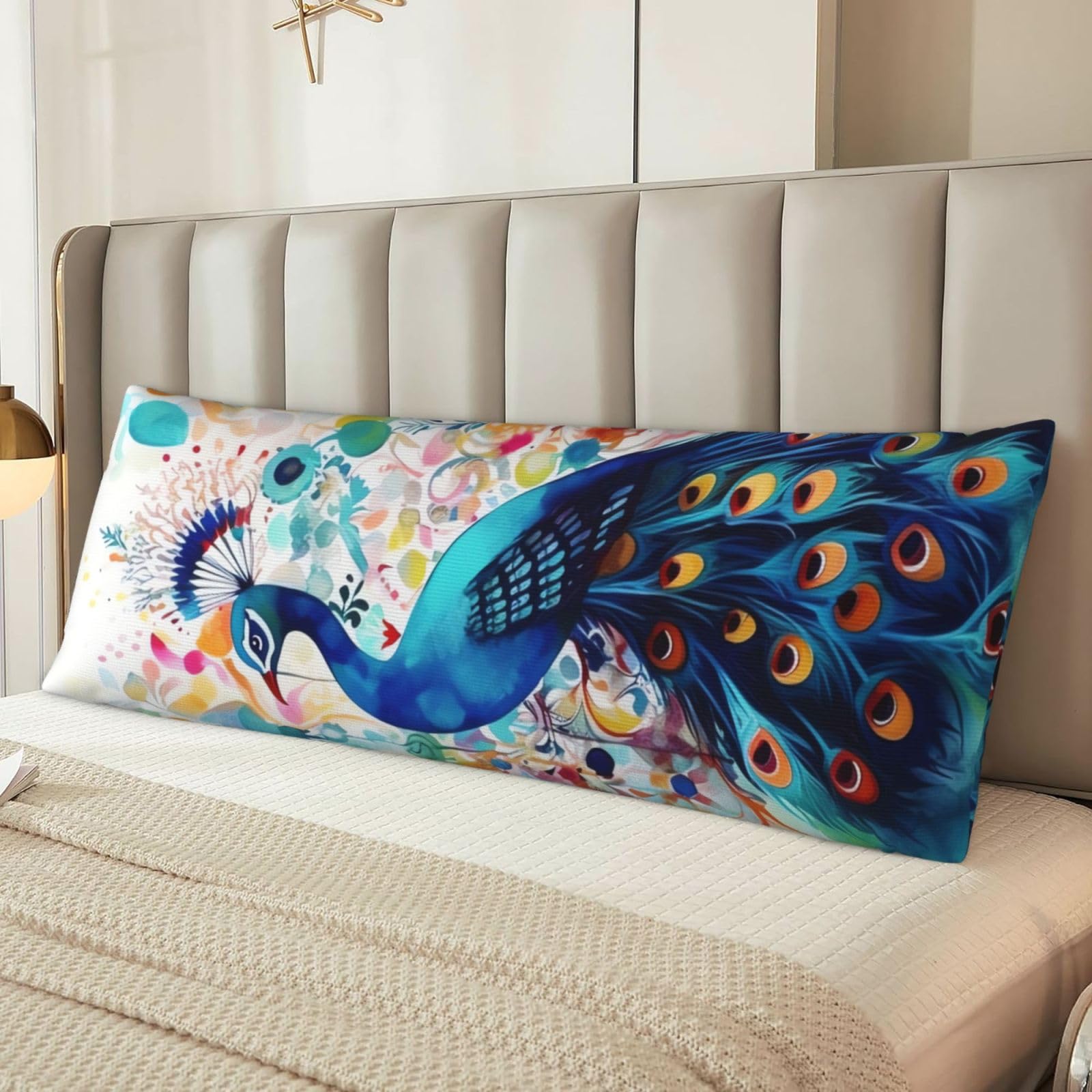 Color Peacock Body Pillow Case Cover, Microfiber Long Pillow Cases, Ultra Soft and Cozy Plush Body Pillowcase Decorative Long Bed Pillow Cover for Sleeping 20x54 Inches