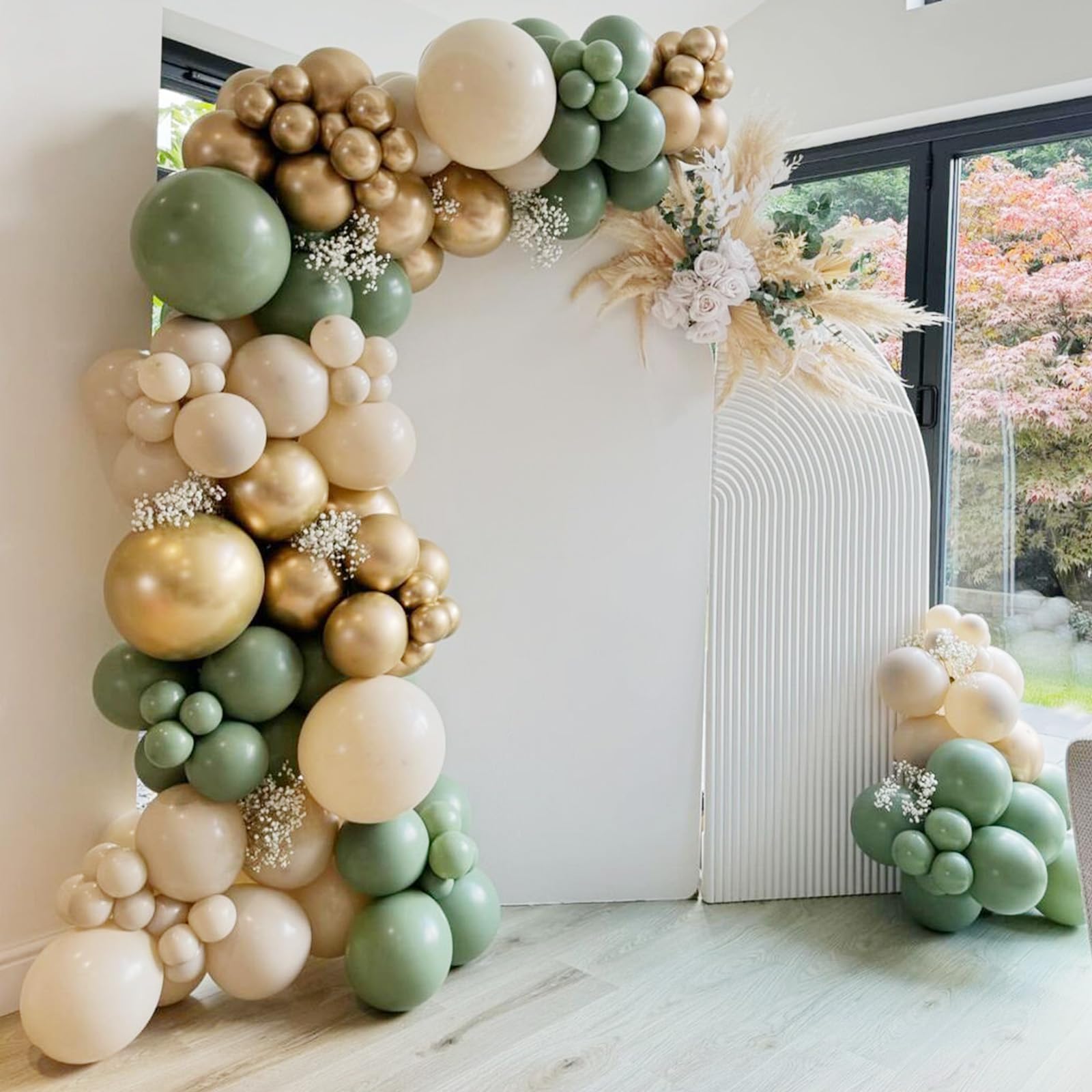 Set Di 60 Palloncini Per Feste - Verde Salvia E Oro, 30,5 Cm, Lattice Metallizzato Con Coriandoli, Per Compleanno Boho