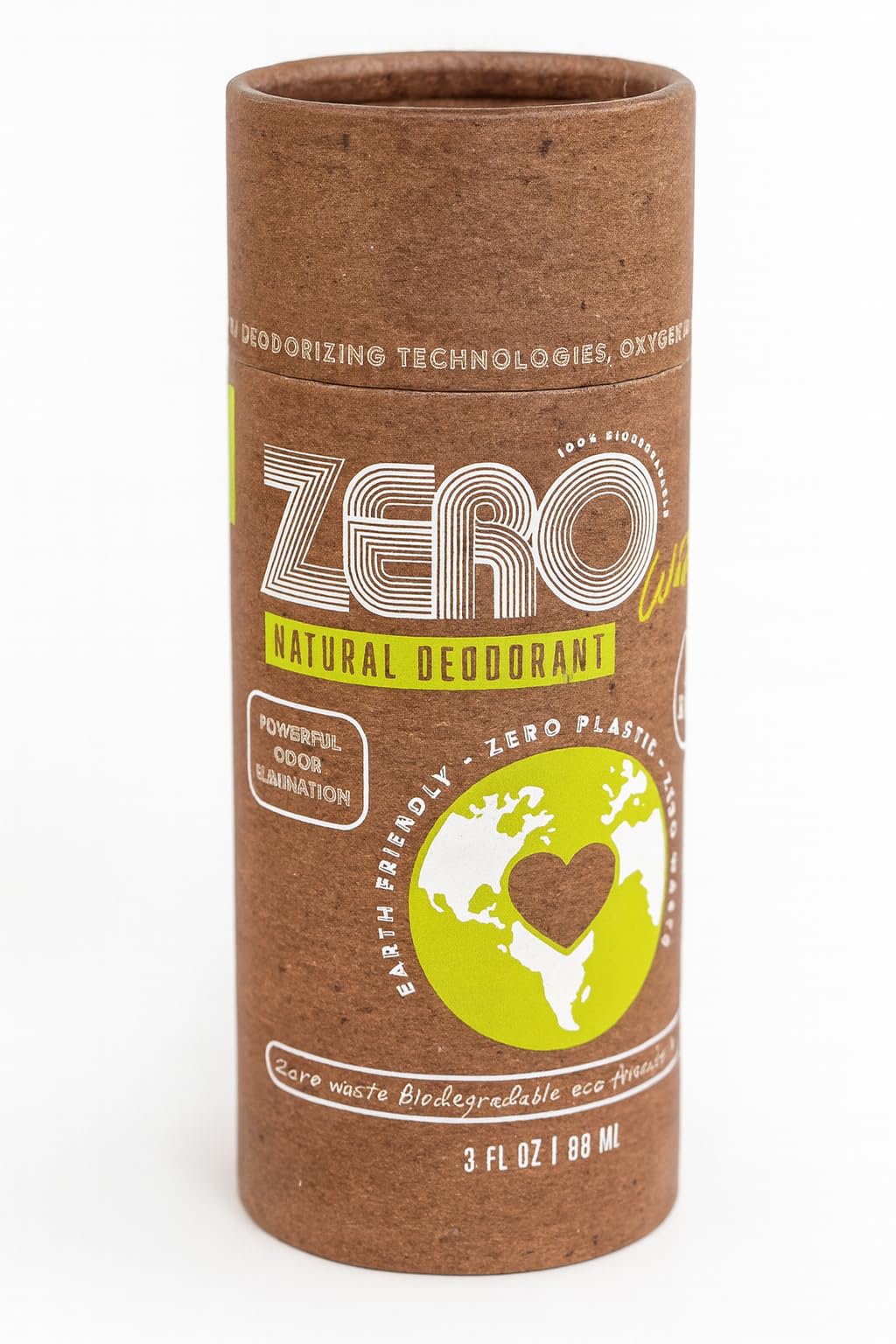 ZERO Waste 100% Natural Push-up Tube Deodorant with Dual Strength, Paper Packaging, 0% Plastic and Aluminum, Earth Friendly Stick, 24 Hour Protection,