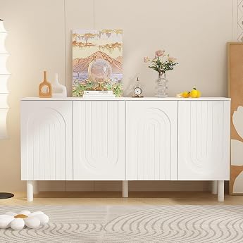 Sideboard White with 4 Push-to-Open Doors 160   80   40 cm