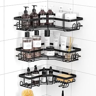 Gobikey Corner Shower Caddy Bathroom Shelf Organiser 3 Pack Adhesive Shower Shelves Storage No Drill with Soap Holder Stainless Steel Bathroom Accessories
