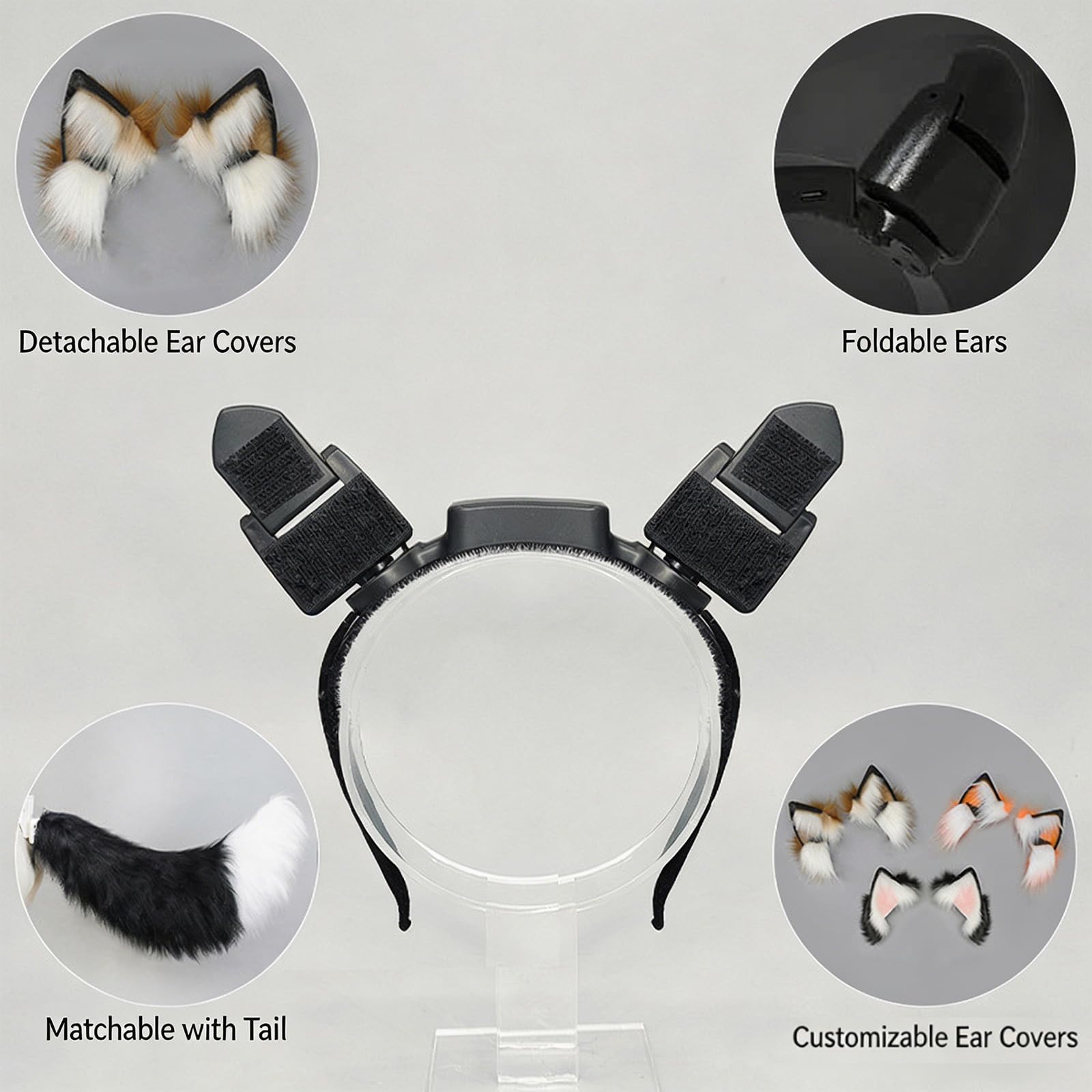 Diadema recargable con detección de movimiento 3D ajustable para cosplay y juego interactivo, diadema eléctrica con orejas móviles