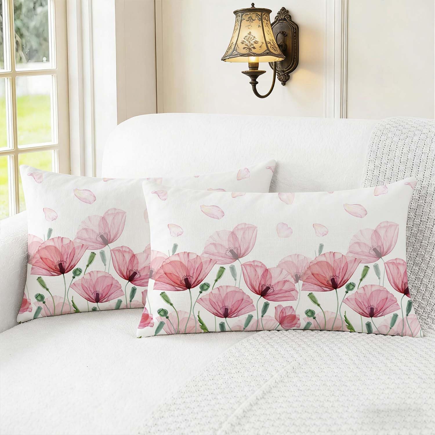 Jayusaror Cushion Cover 30 x 50 cm Spring Pink Flowers Leaves Outdoor Sofa Cushion Country House Style Cushion Covers Decorative Cushion Couch Cushion Covers Decorative Cushion Cover Garden Sofa