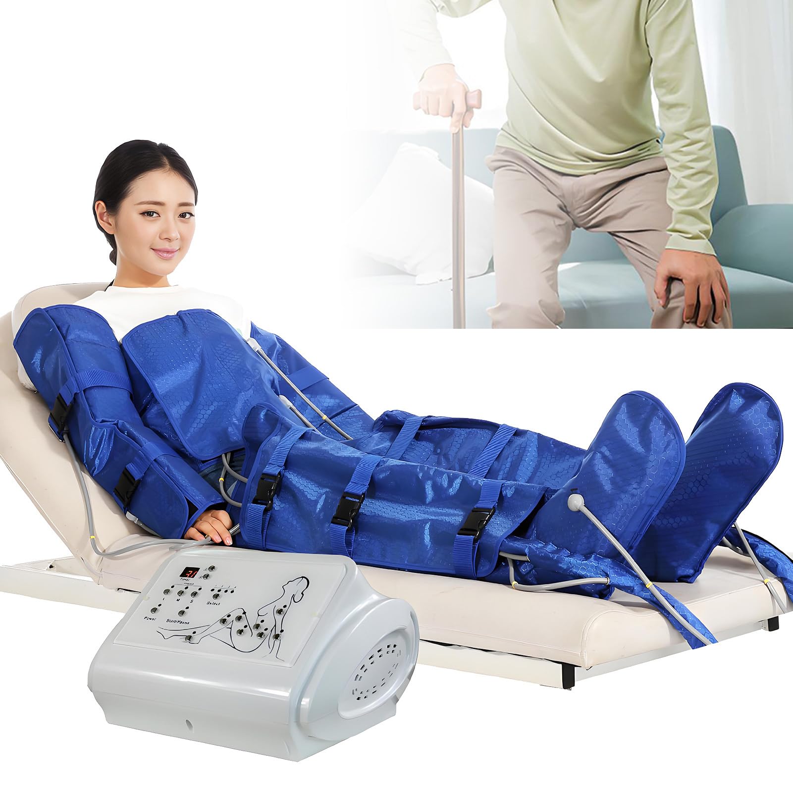 Lymphatic Drainage,Tuta per Macchina Massaggiatore a Compressione d'Aria Macchina per Pressoterapia a Compressione Sequenziale per Massaggio di Drenaggio Linfatico Completo Perdita di Peso